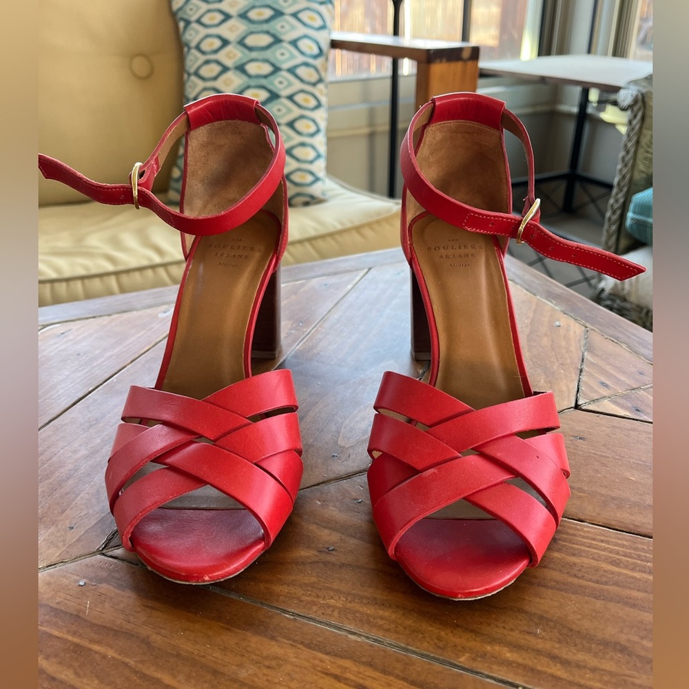 Sezane Red Block Heel Sandals - Picture 2 of 4